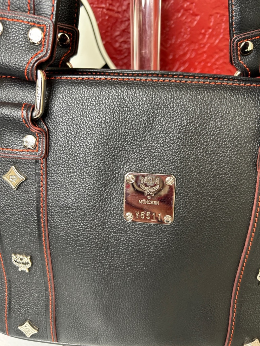 MCM Black Shoulder Bag with Red Stitching - Picture 3 of 14